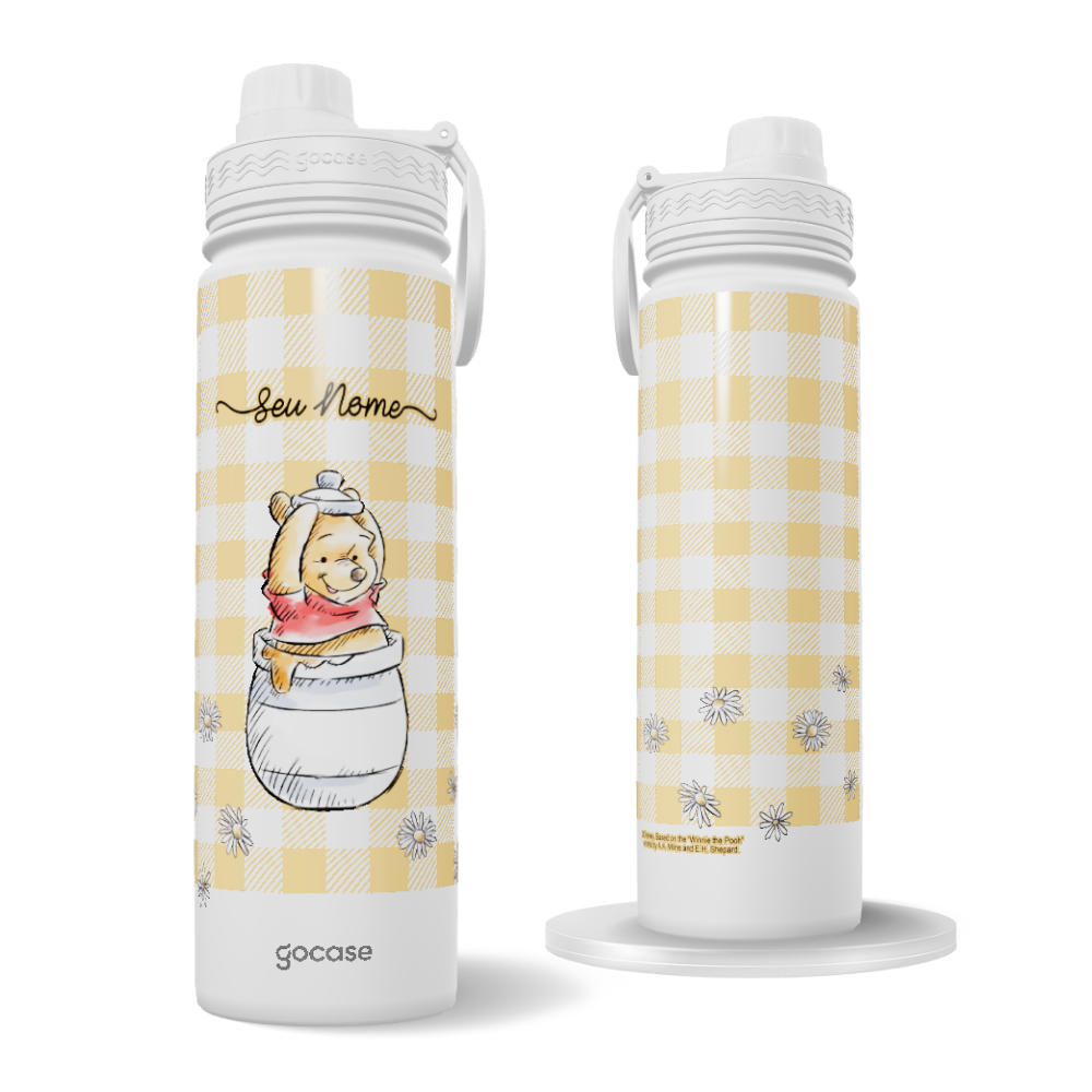Garrafa Térmica Fresh + Ebook - Ursinho Pooh - Xadrez e Margaridas