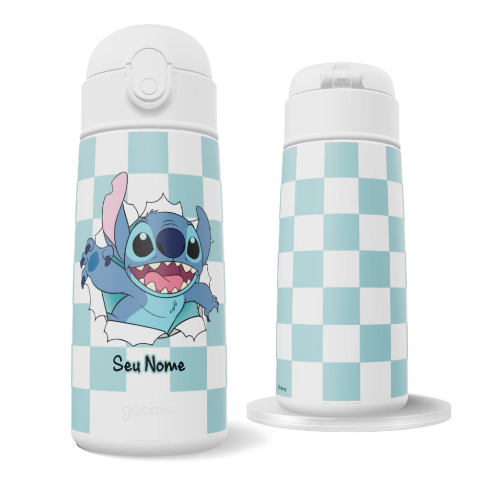 Garrafa Térmica Fun + Ebook - Lilo e Stitch - Xadrez com Fofura