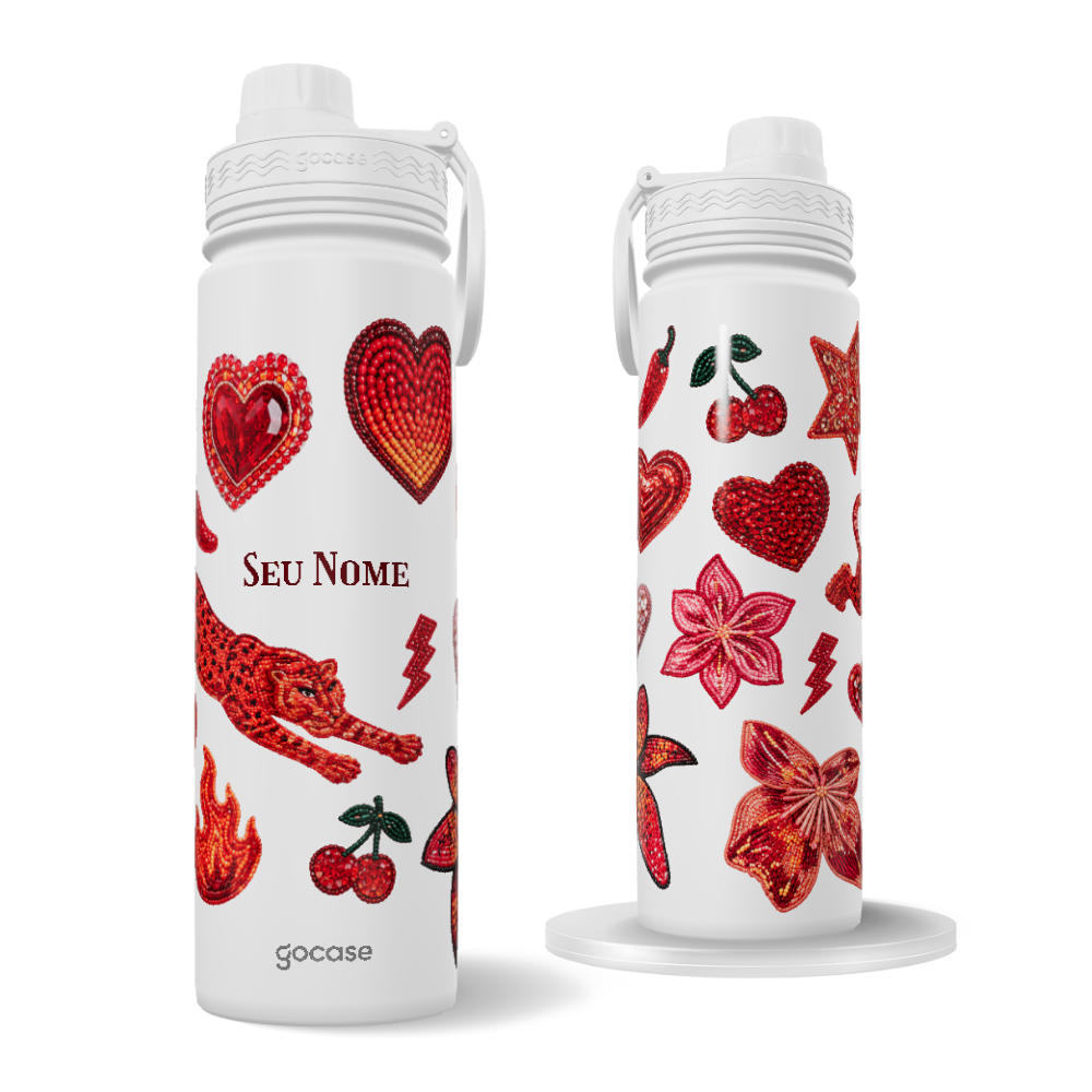 Garrafa Térmica Fresh + Ebook - Vermelho Cravejado