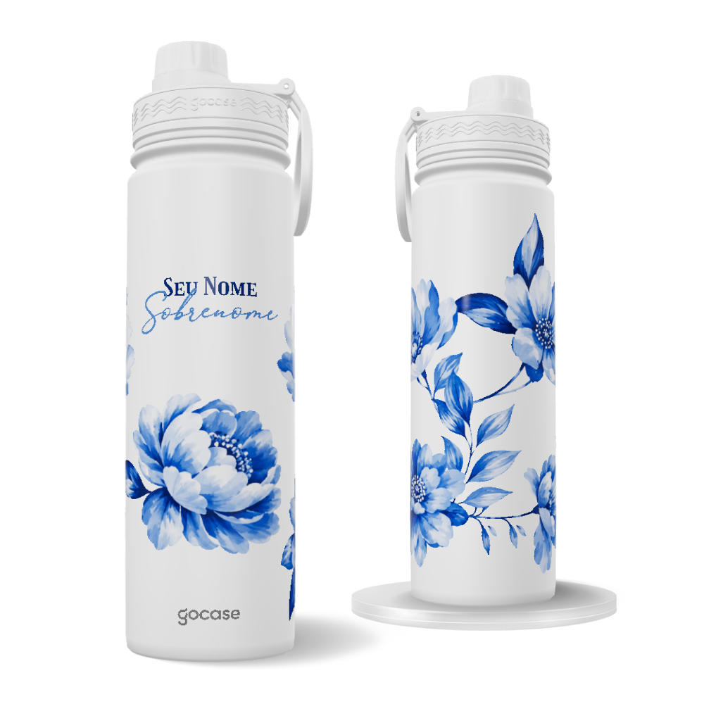 Garrafa Térmica Fresh + Ebook - Floral Azul Real
