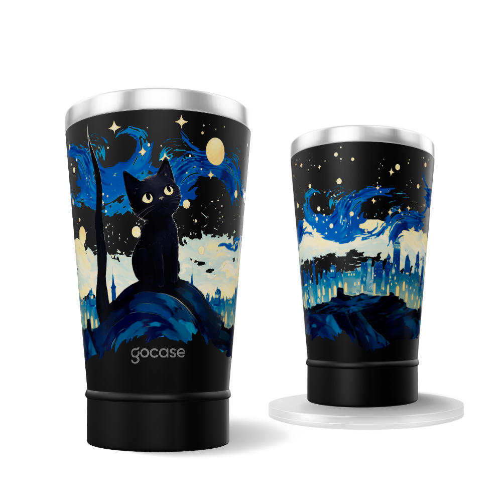 Copo Térmico + Ebook - Gato na Noite Estrelada
