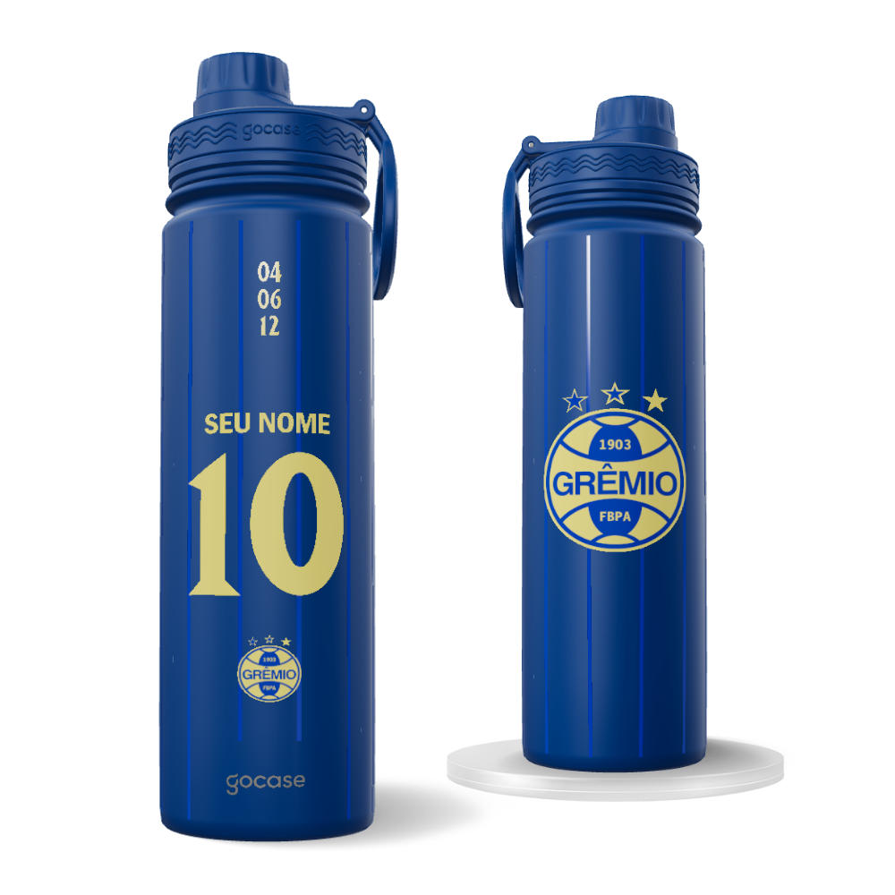 Garrafa Térmica Fresh + Ebook - Grêmio - Uniforme 3 2026 Personalizado
