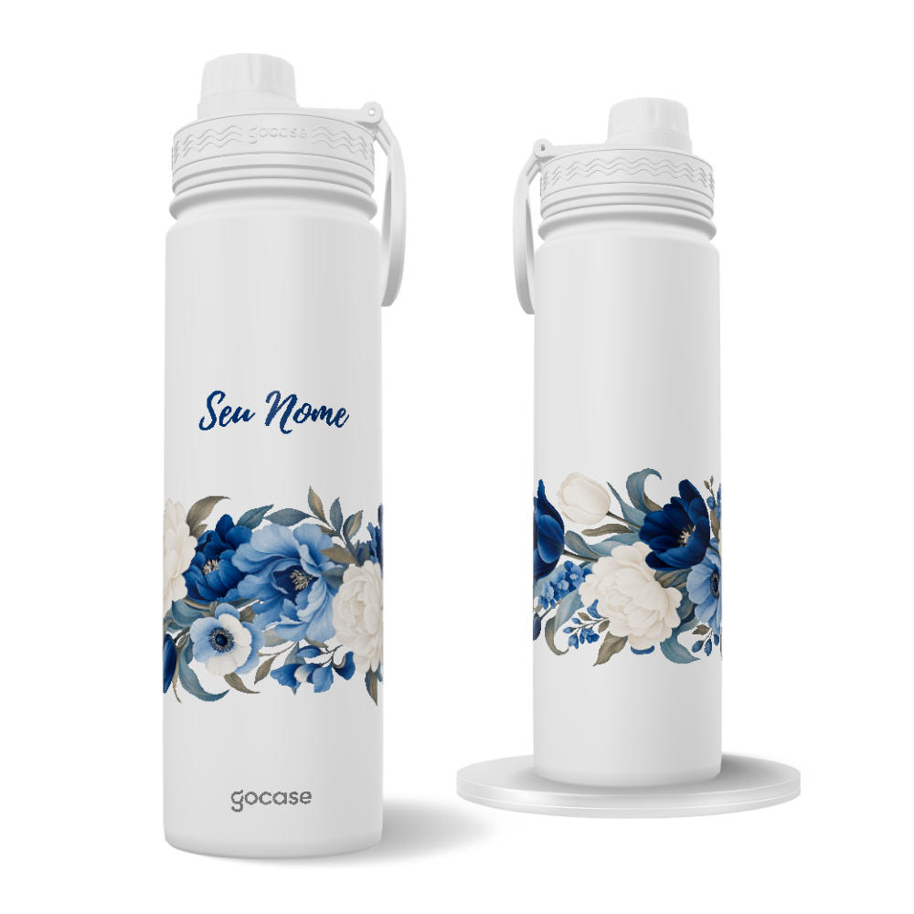 Garrafa Térmica Fresh + Ebook - Blue Peonies