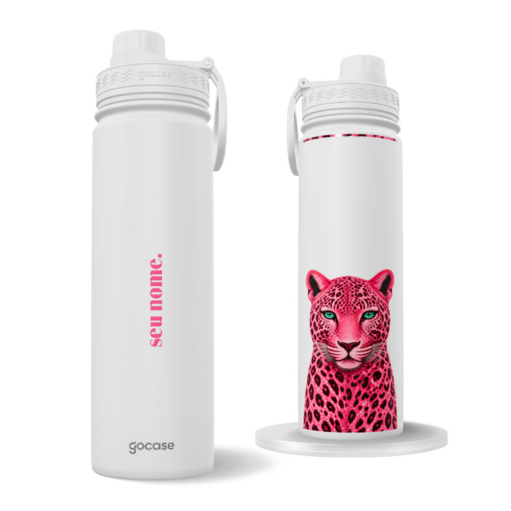 Garrafa Térmica Fresh + Ebook - Onça Pink Efeito Cravejado