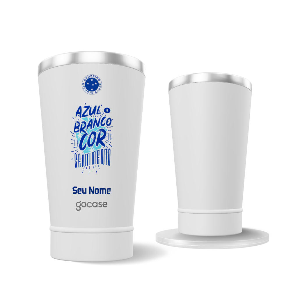 Copo Térmico Cerveja + Ebook - Cruzeiro - Azul e Branco É a Cor do Sentimento