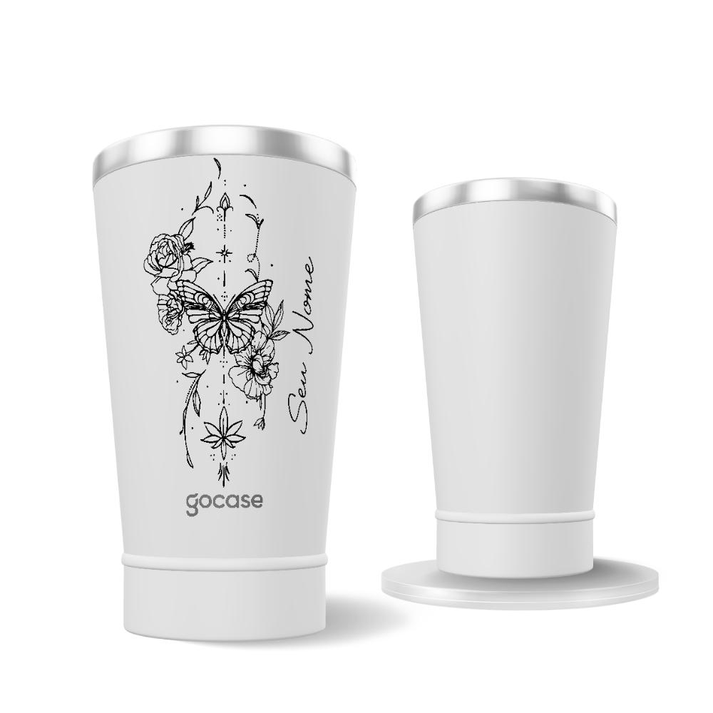 Copo Térmico - Borboleta com Flores Lineart