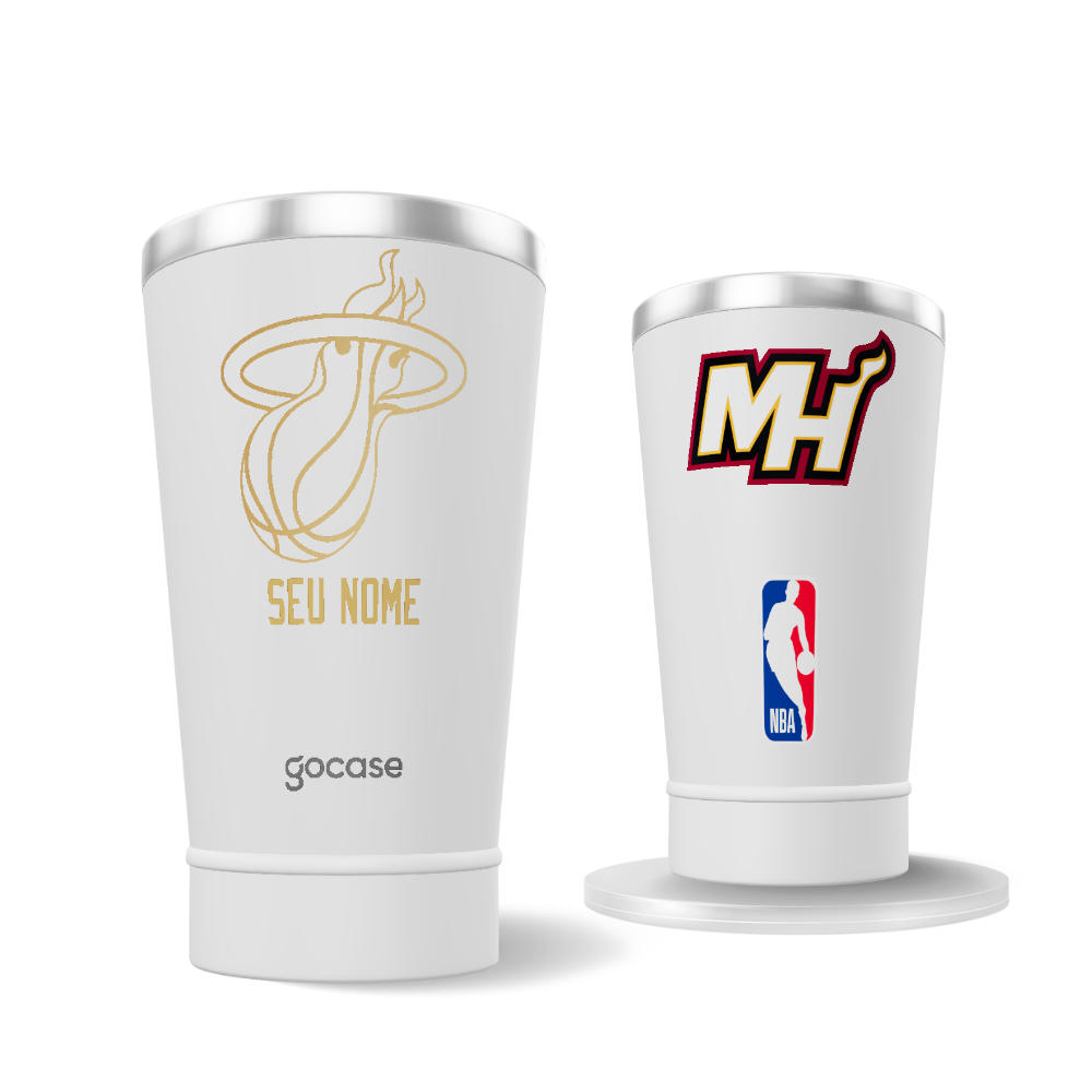 Copo Térmico Branco + Ebook - Miami Heat - Escudo Dourado