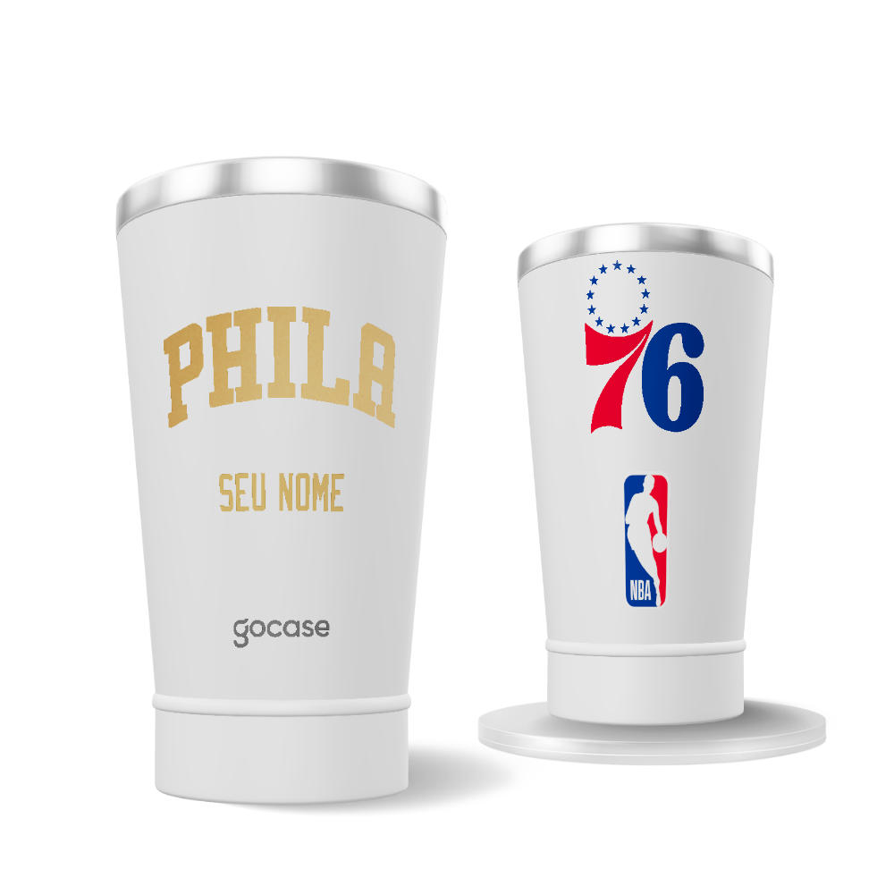 Copo Térmico + Ebook - Philadelphia 76ers - Escudo Dourado