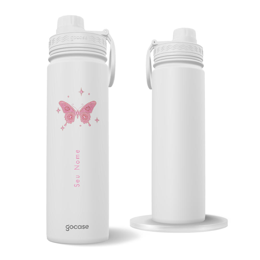 Garrafa Térmica Fresh + Ebook - Pink Butterfly Shine