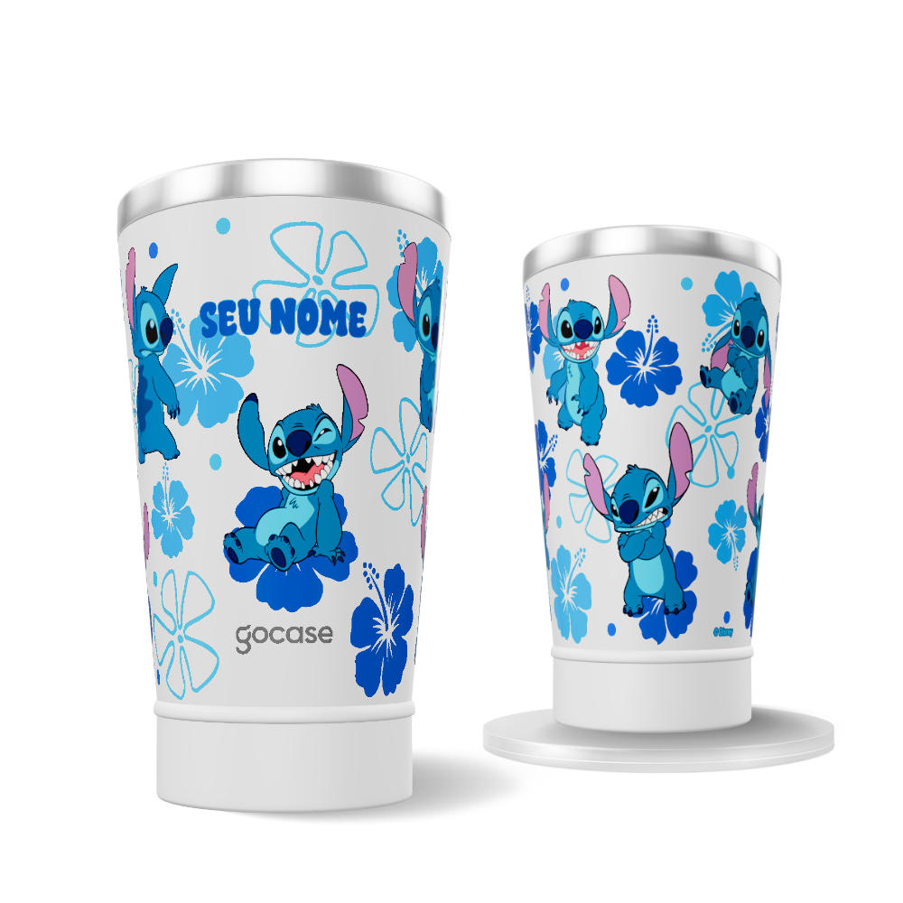Copo Térmico + Ebook - Stitch - Flores Havaianas