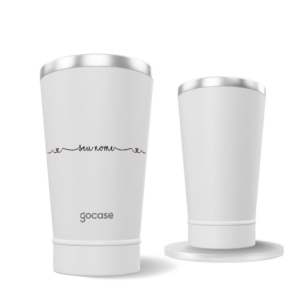 Copo Térmico + Ebook - Corações com Nome Vertical