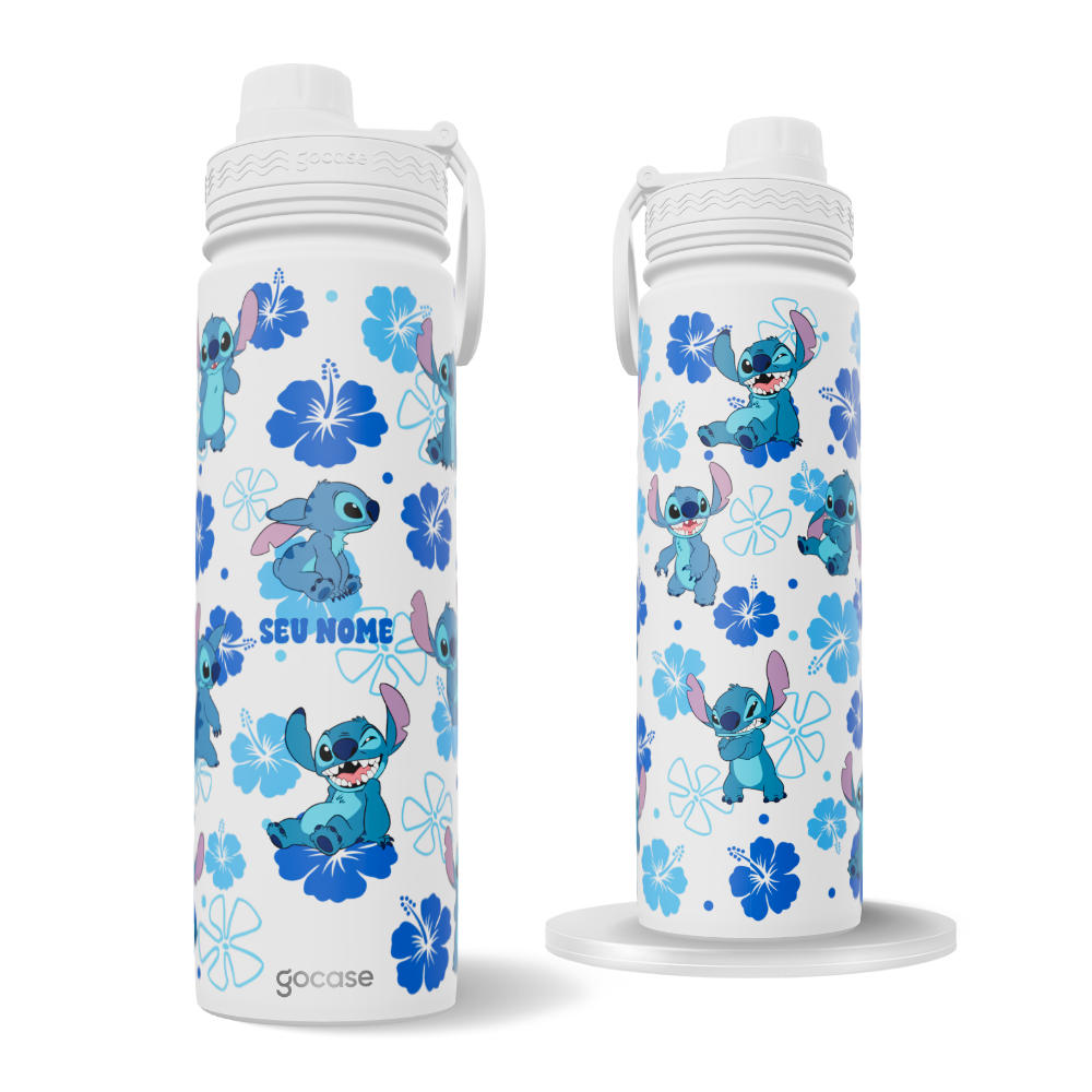 Garrafa Térmica Fresh + Ebook - Stitch - Flores Havaianas