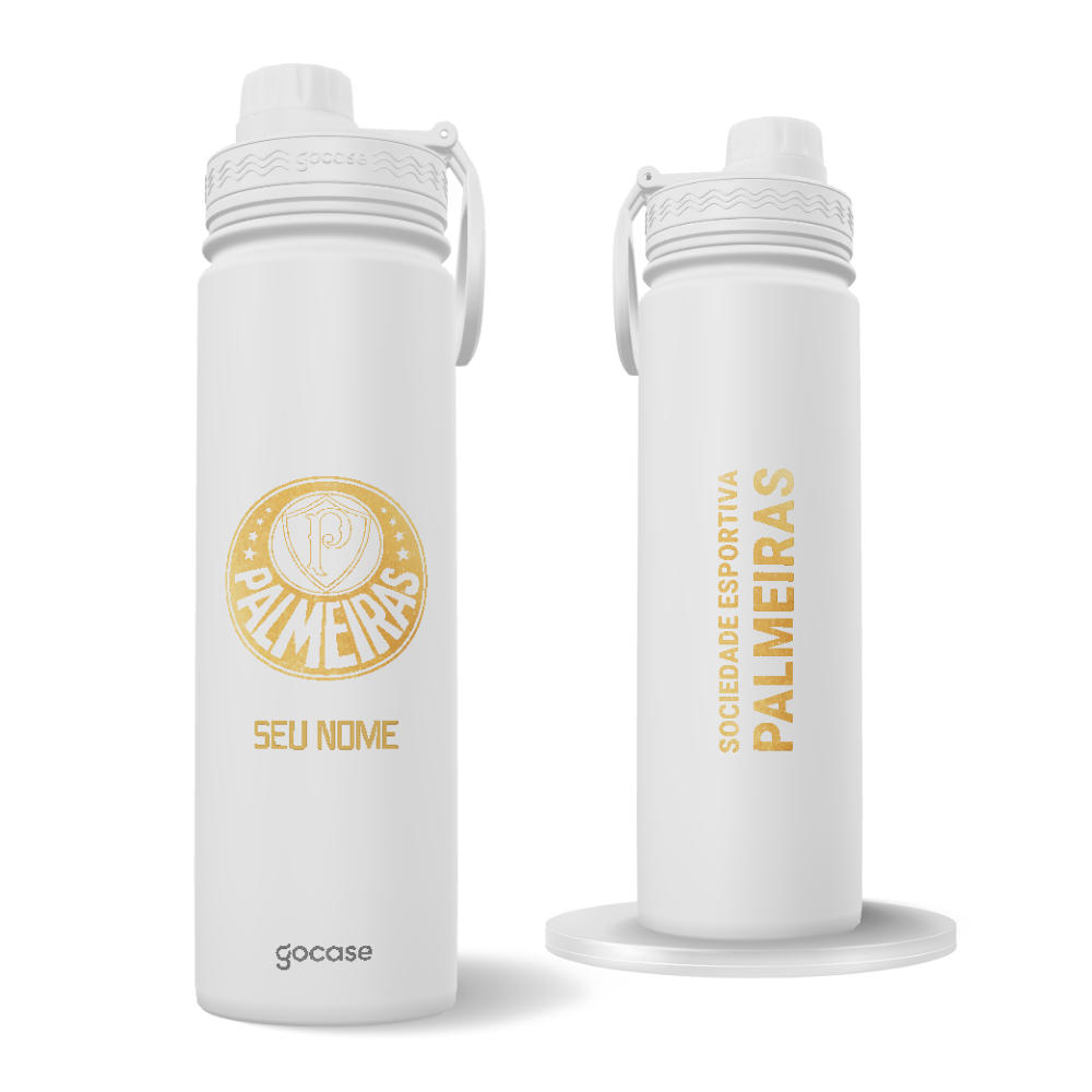 Garrafa Térmica Fresh + Ebook - Palmeiras - Escudo Dourado