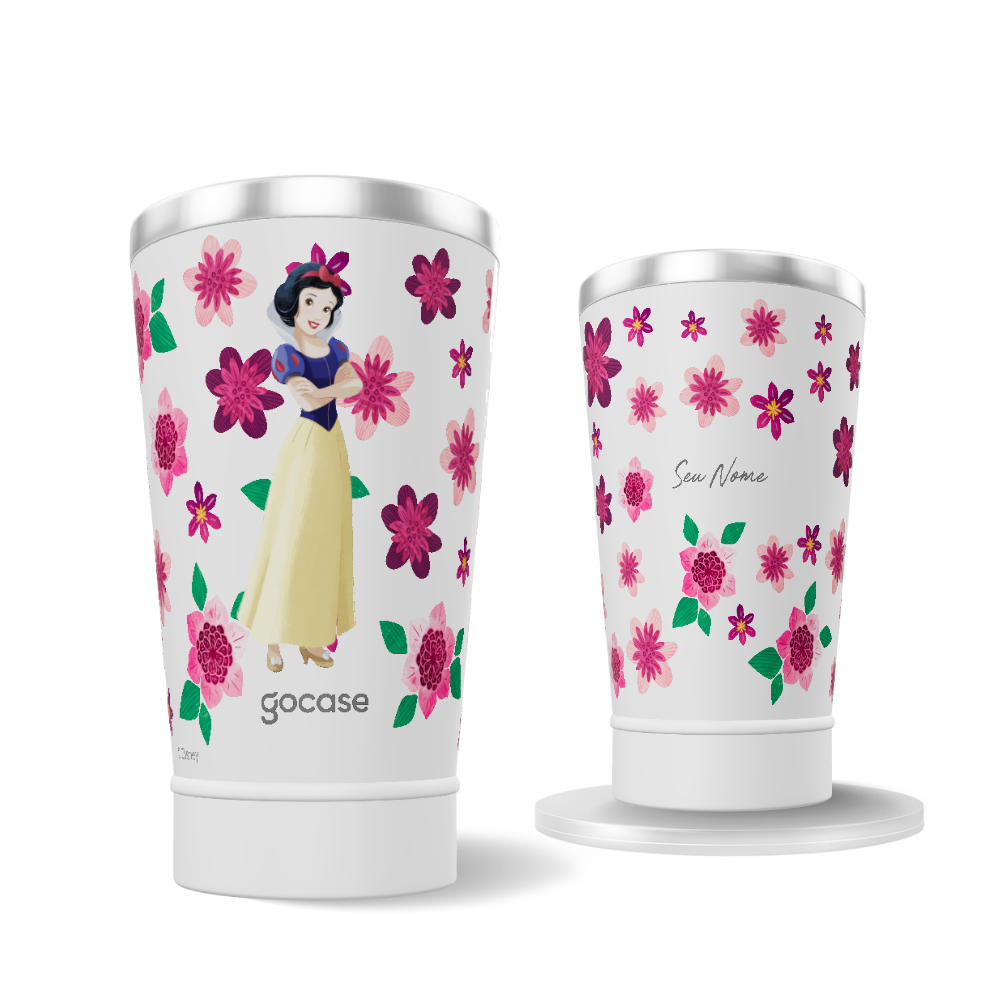 Copo Térmico + Ebook - Branca de Neve - Floral e Princesas