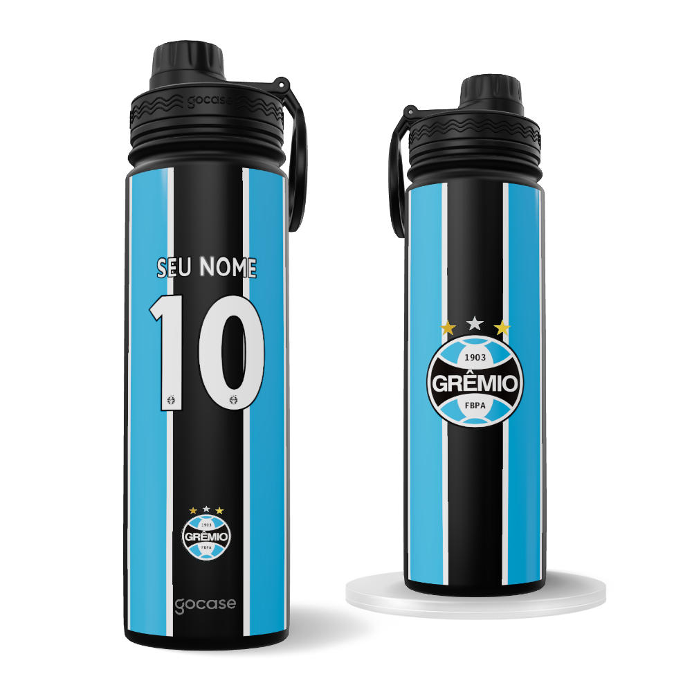 Garrafa Térmica Fresh + Ebook - Grêmio - Uniforme 1 2024 Personalizado
