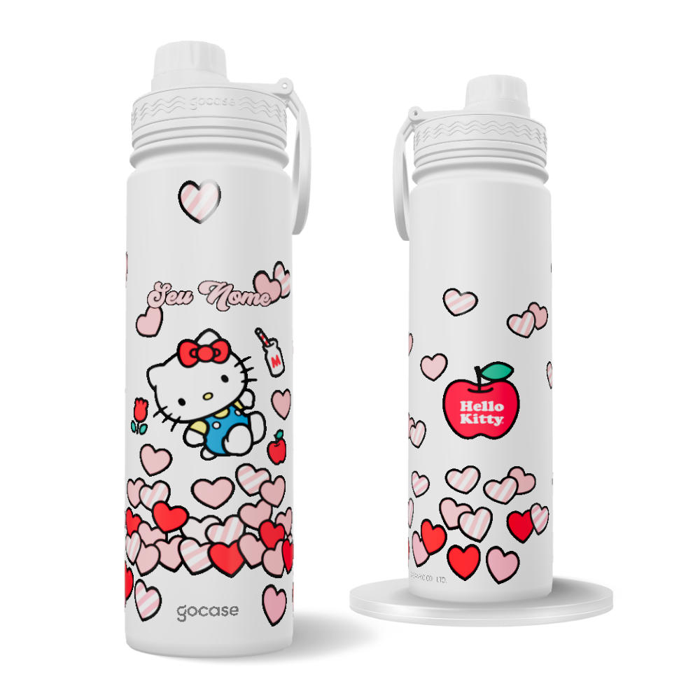 Garrafa Térmica Fresh + Ebook - Hello Kitty - Corações Flutuantes