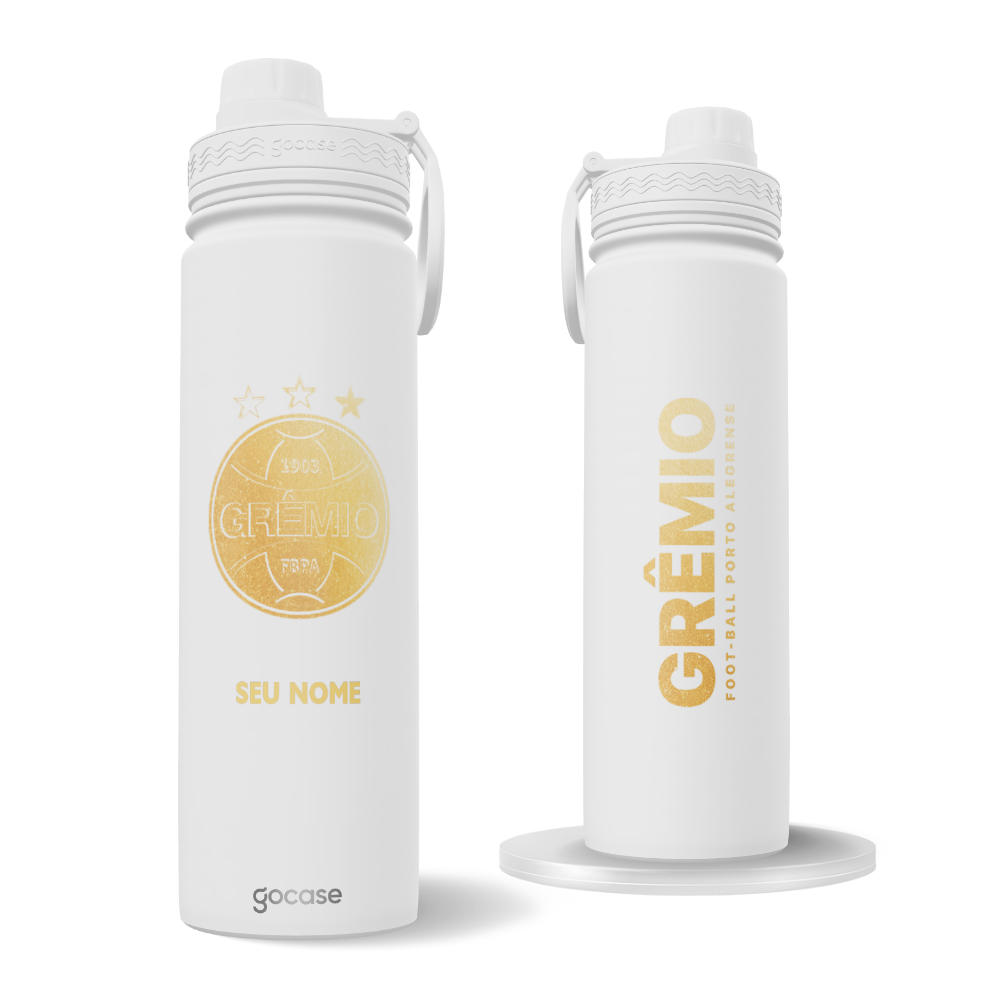 Garrafa Térmica Fresh + Ebook - Grêmio - Escudo Dourado