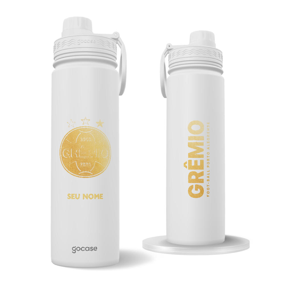 Garrafa Térmica Fresh + Ebook - Grêmio - Escudo Dourado