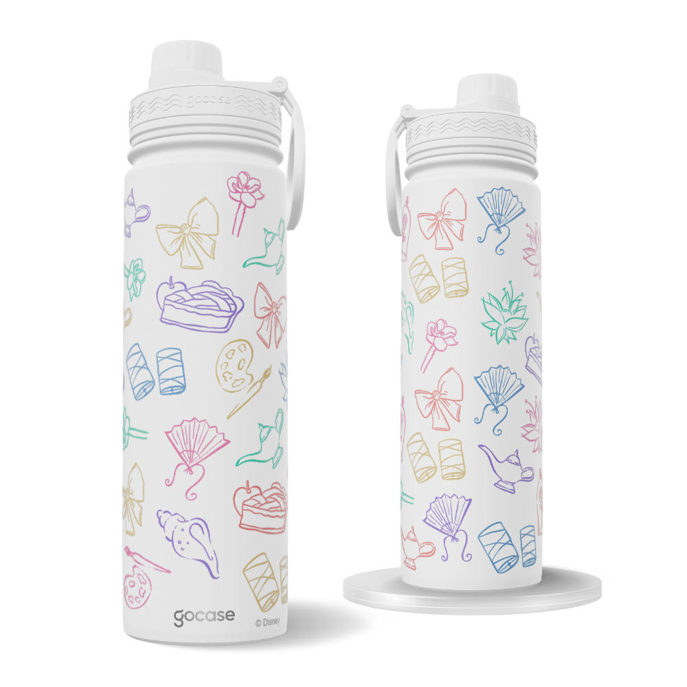 Garrafa Térmica Fresh + Ebook - Disney - Rabiscos coloridos princesas