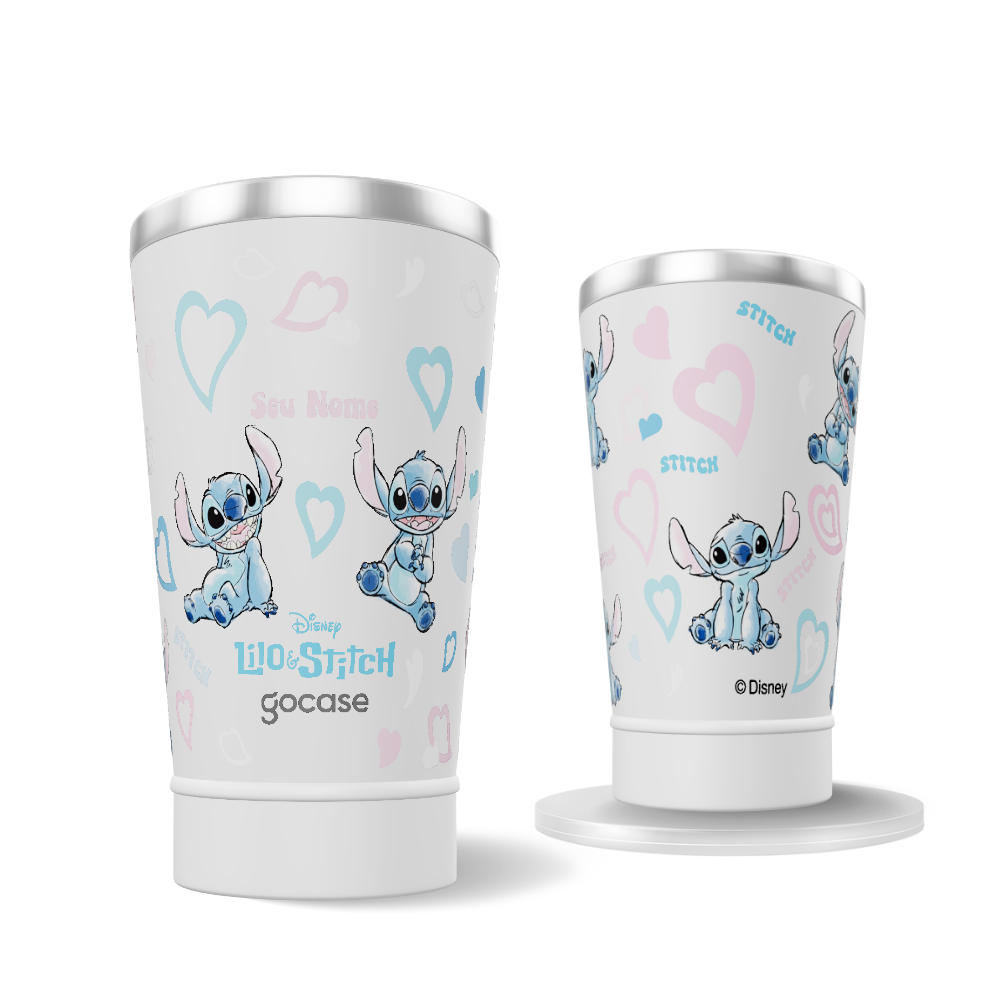 Copo Térmico + Ebook - Stitch Corações