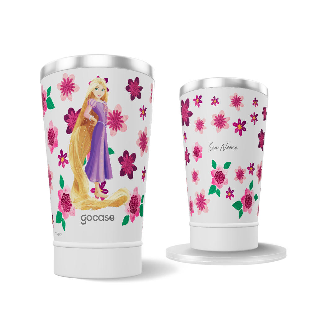 Copo Térmico + Ebook - Rapunzel - Floral e Princesas