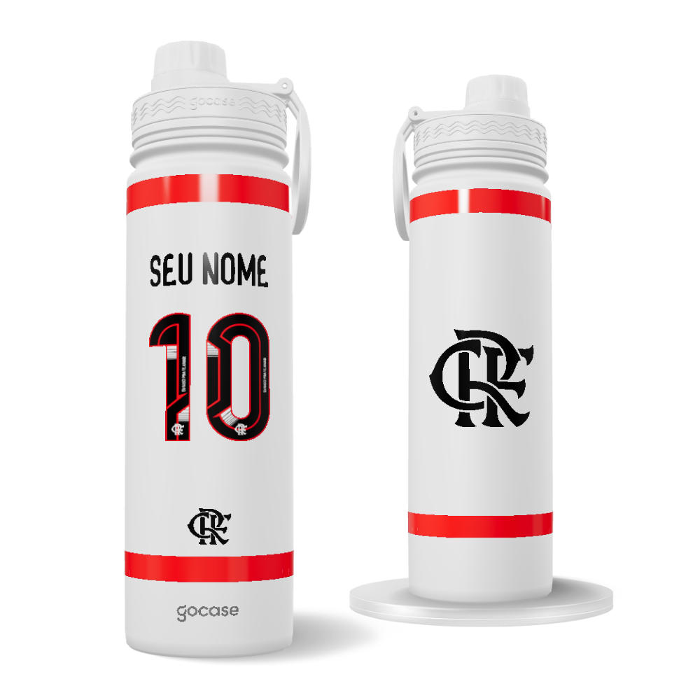 Garrafa Térmica Fresh + Ebook - Flamengo Uniforme Branco 2024 Personalizado