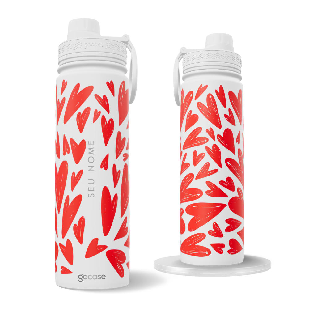 Garrafa Térmica Fresh + Ebook - Hand Draw Hearts com Nome