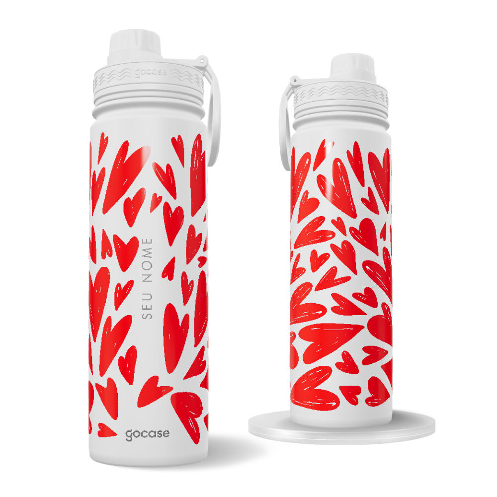 Garrafa Térmica Fresh + Ebook - Hand Draw Hearts com Nome