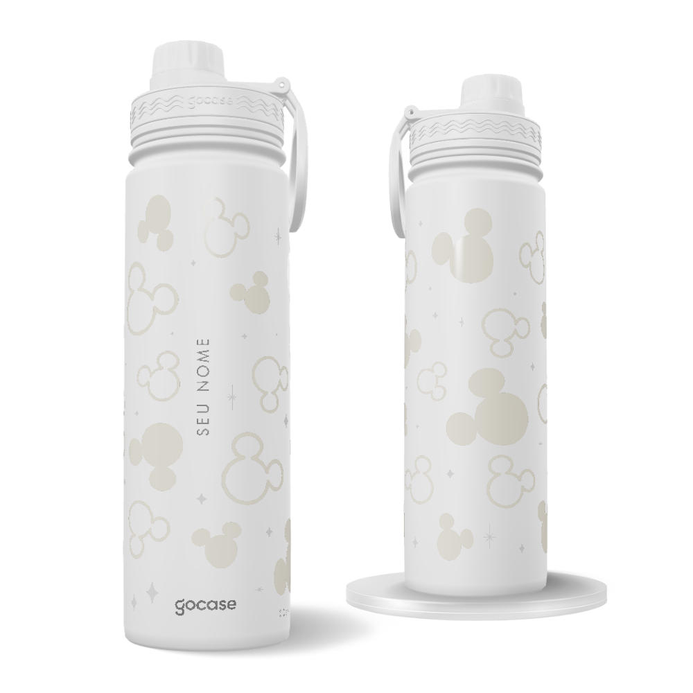 Garrafa Térmica Fresh + Ebook - Mickey Pattern Minimalista Branco
