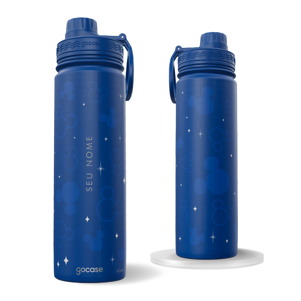 Garrafa Térmica Fresh + Ebook - Mickey Pattern Minimalista Azul Marinho