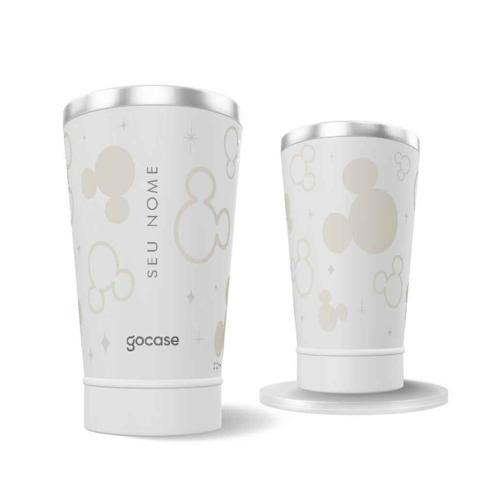 Copo Térmico + Ebook - Mickey Pattern Minimalista Branco