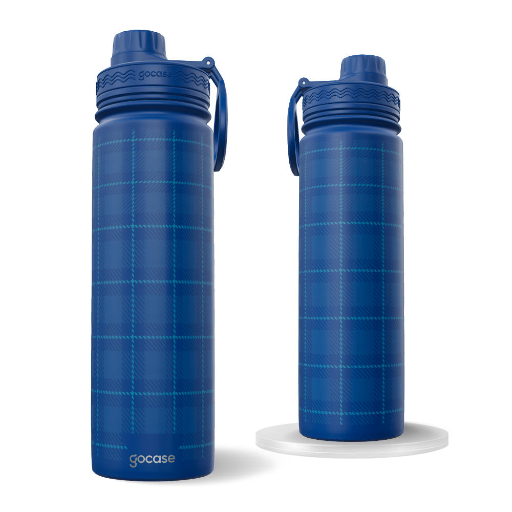 Garrafa Térmica Fresh + Ebook - Tecido Xadrez Azul Marinho