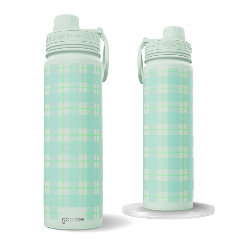 Garrafa Térmica Fresh + Ebook - Xadrez Turquesa