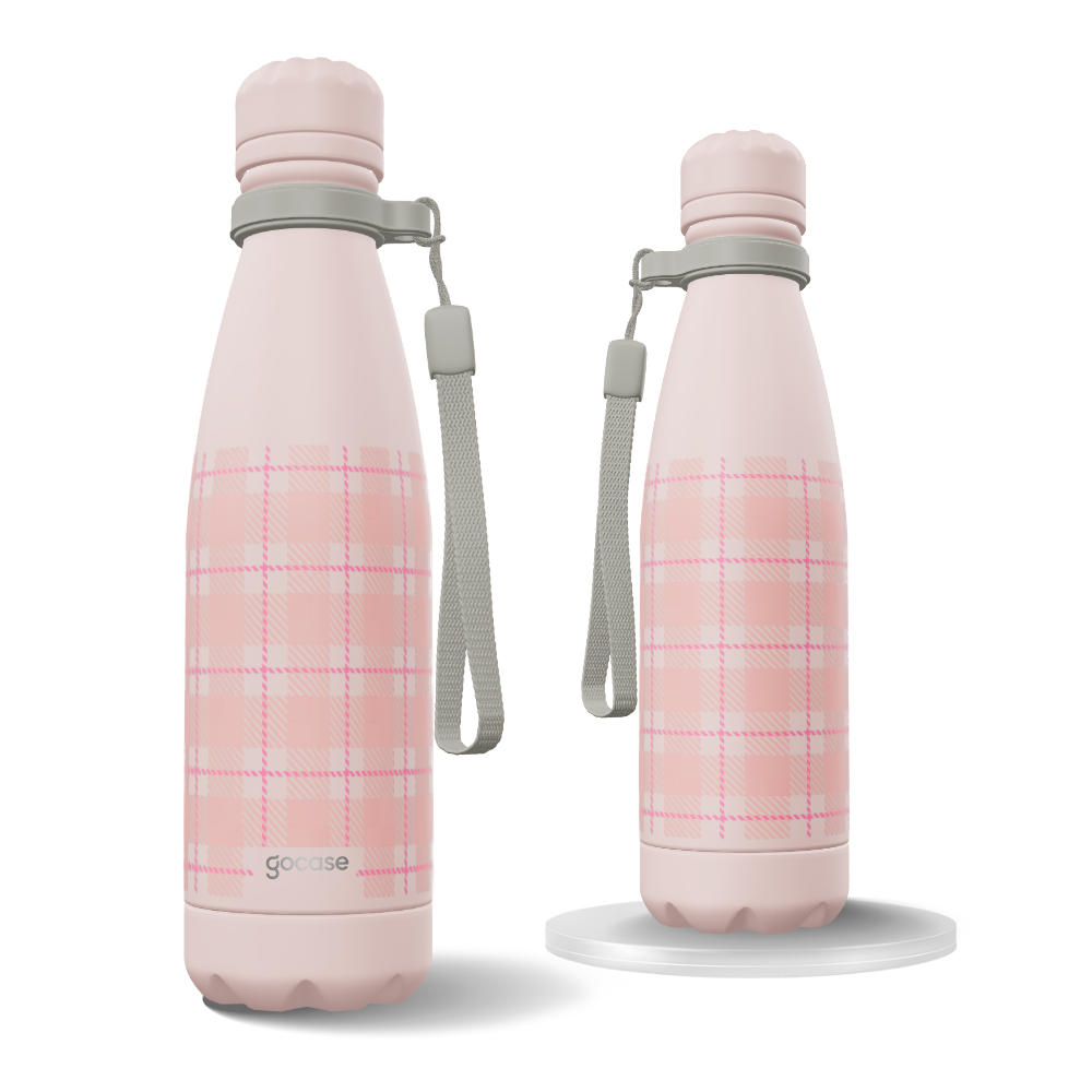 Garrafa Térmica Urban + Ebook - Tecido Xadrez Rosa