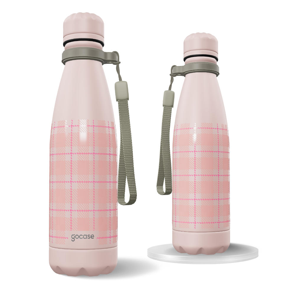 Garrafa Térmica Urban + Ebook - Tecido Xadrez Rosa