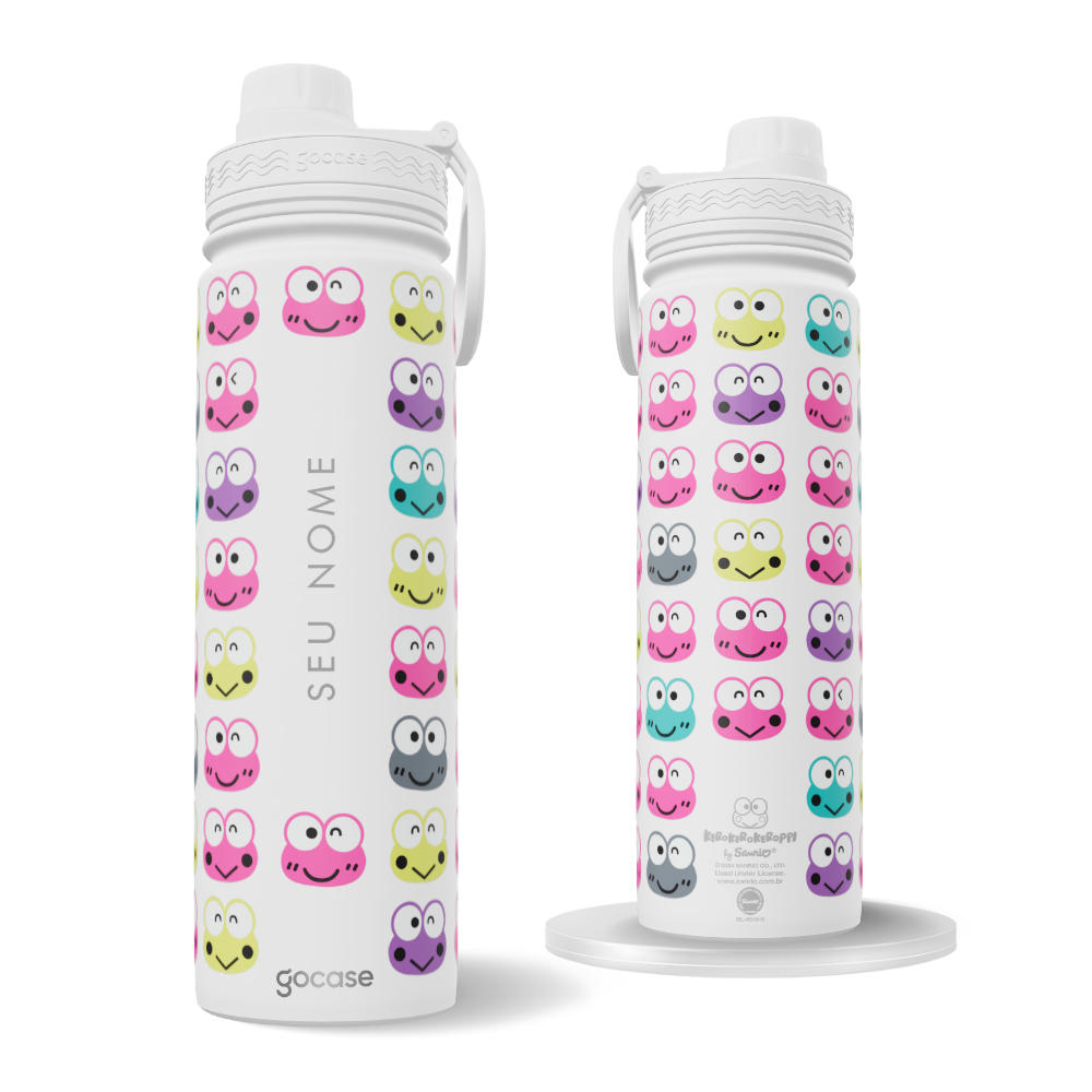 Garrafa Térmica Fresh + Ebook - Sanrio - Keroppi Pattern Customizável