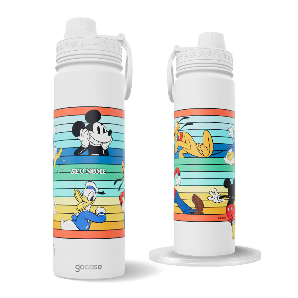 Garrafa Térmica Fresh + Ebook - Mickey & Amigos - Listras Coloridas