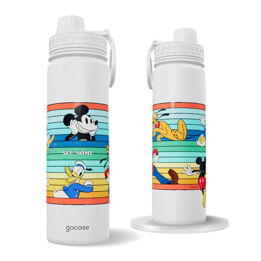 Garrafa Térmica Fresh + Ebook - Mickey & Amigos - Listras Coloridas