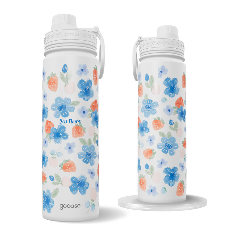 Garrafa Térmica Fresh + Ebook - Blue Flowers Strawberry