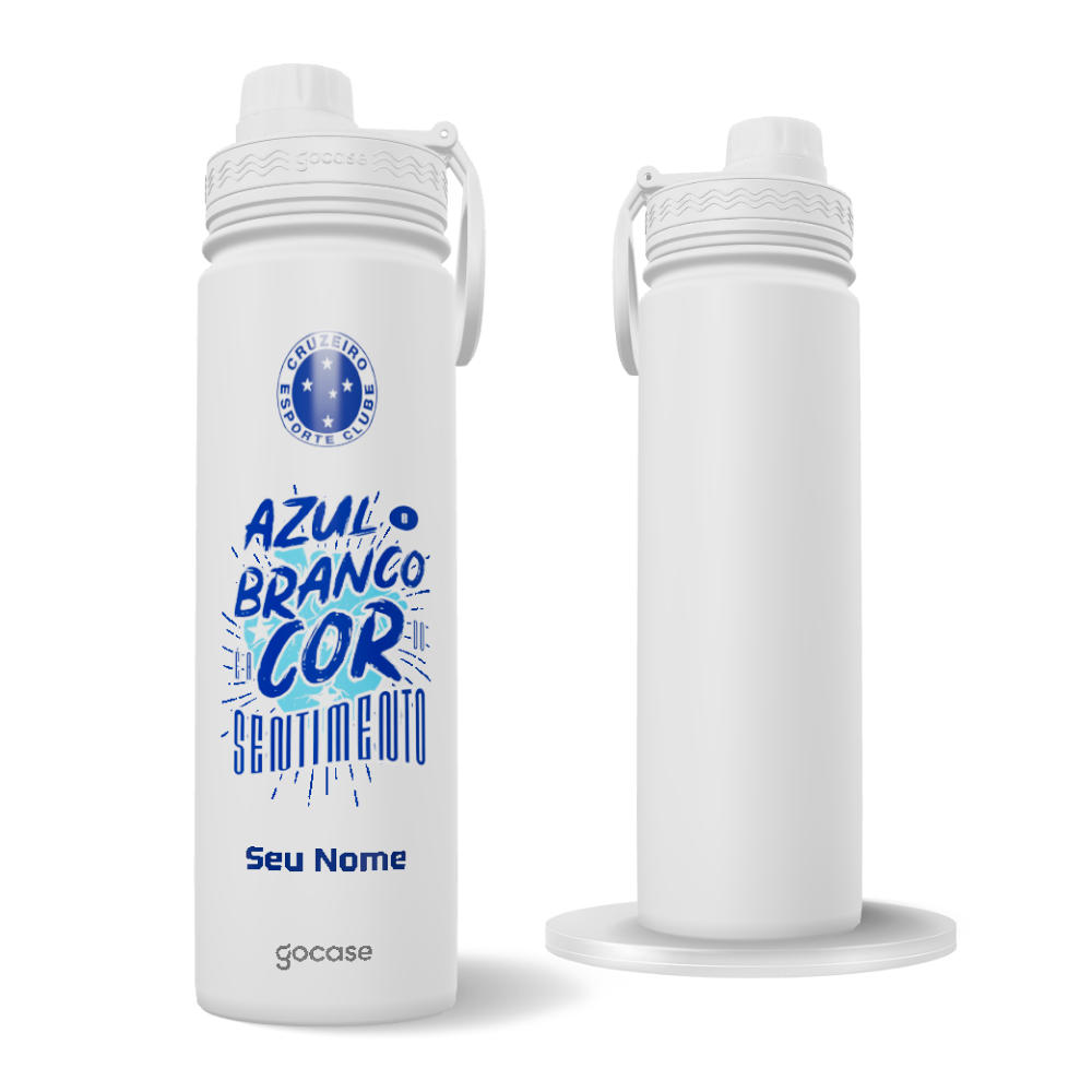 Garrafa Térmica Fresh + Ebook - Cruzeiro - Azul e Branco É a Cor do Sentimento