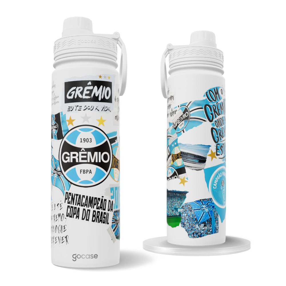 Garrafa Térmica Fresh + Ebook - Grêmio - Colagem 