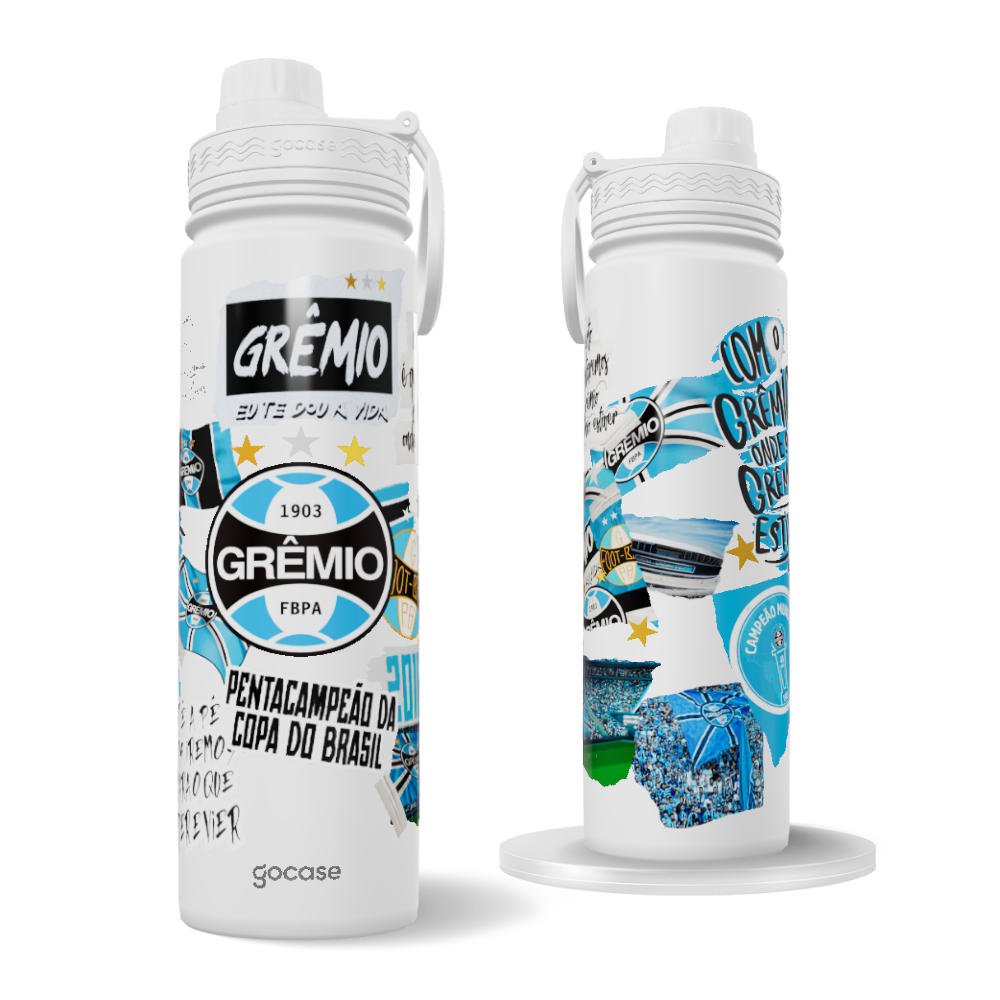 Garrafa Térmica Fresh + Ebook - Grêmio - Colagem 