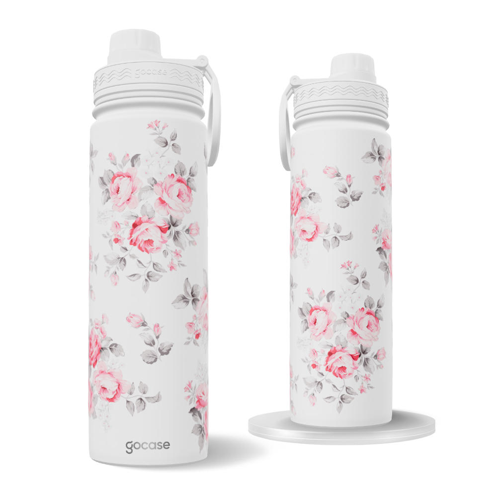 Garrafa Térmica Fresh + Ebook - Classic Flowers Rose