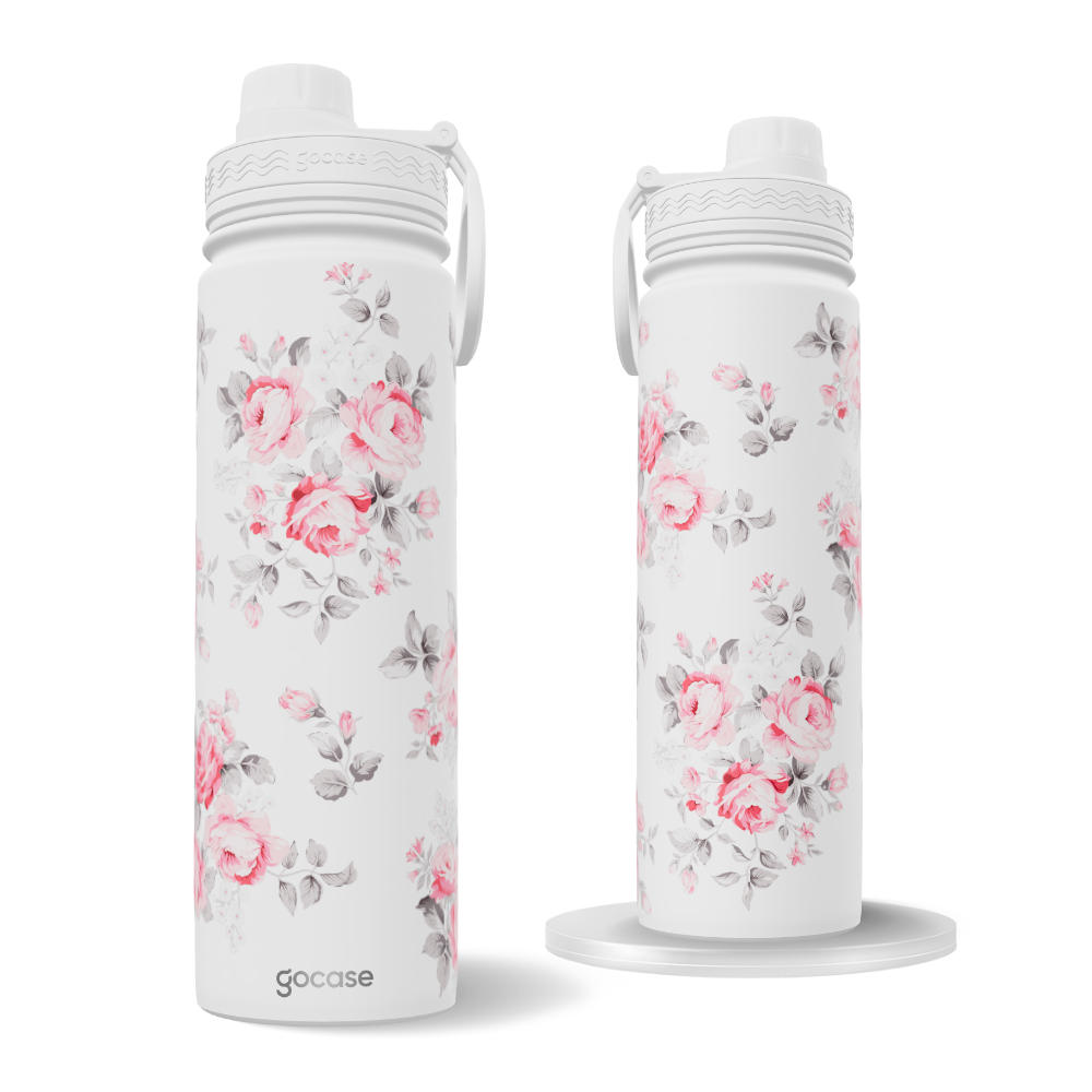 Garrafa Térmica Fresh + Ebook - Classic Flowers Rose