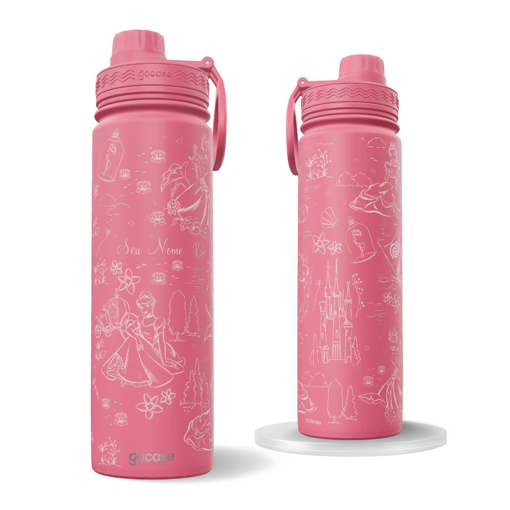 Garrafa Térmica Fresh + Ebook - Princesas - Lineart Tom sobre Tom