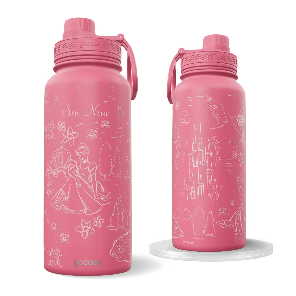 Garrafa Térmica Fresh + Ebook - Princesas - Lineart Tom sobre Tom