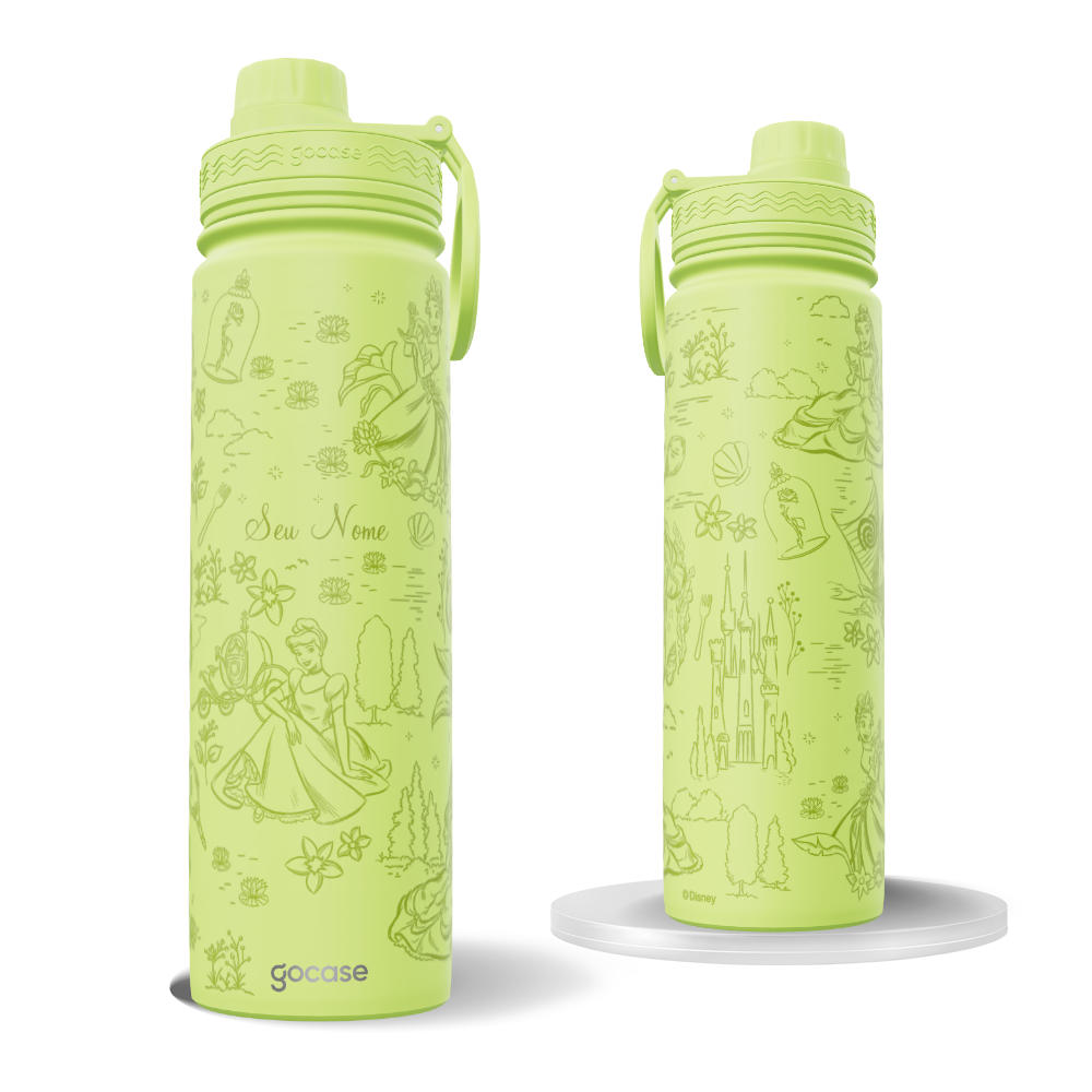 Garrafa Térmica Fresh + Ebook - Princesas - Lineart Tom sobre Tom