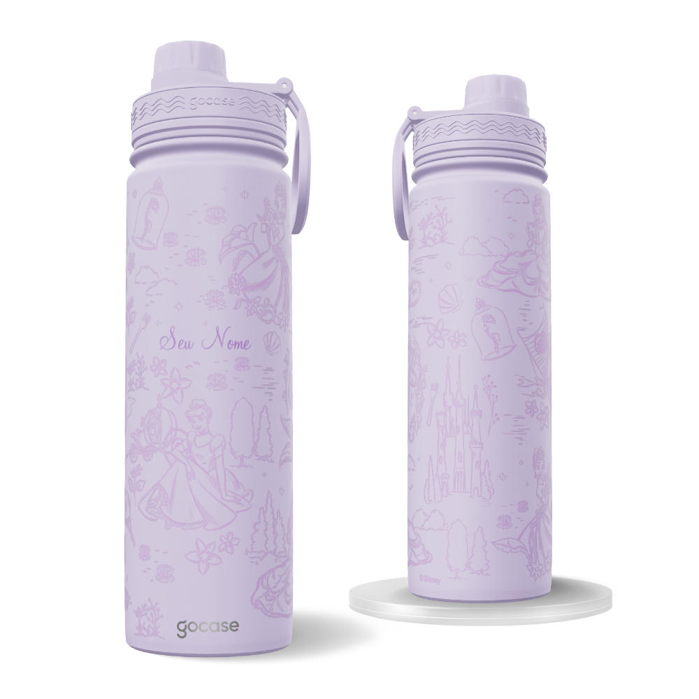 Garrafa Térmica Fresh + Ebook - Princesas - Lineart Tom sobre Tom