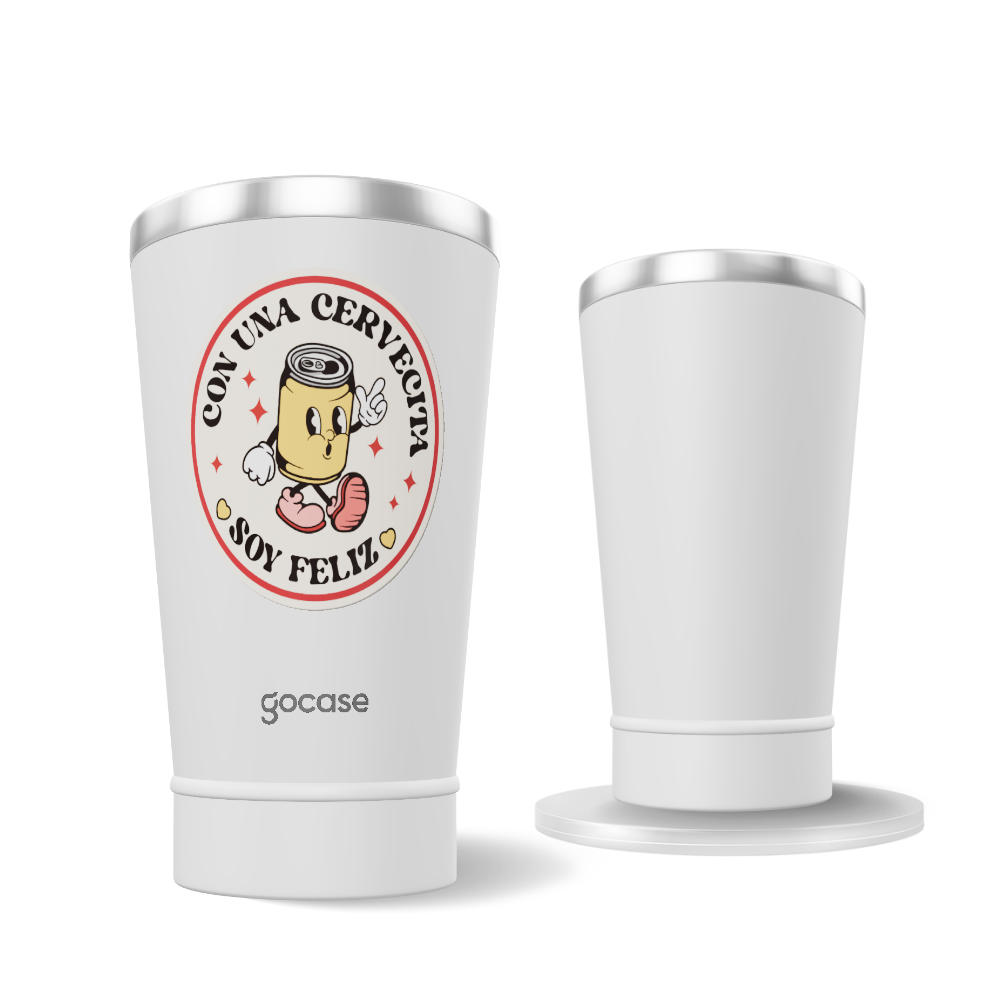 Copo Térmico + Ebook - Con Una Cervecita Soy Feliz Sticker