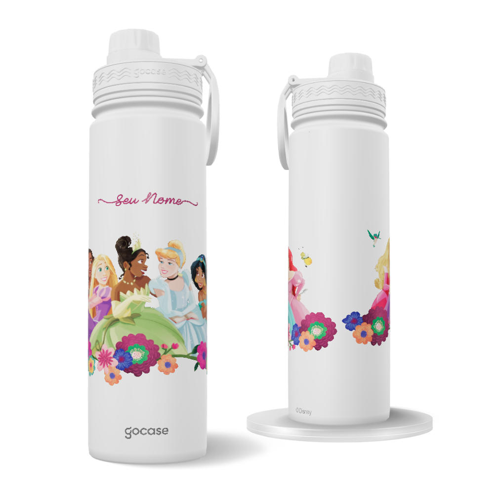 Garrafa Térmica Fresh + Ebook - Princesas - Flores e Castelo